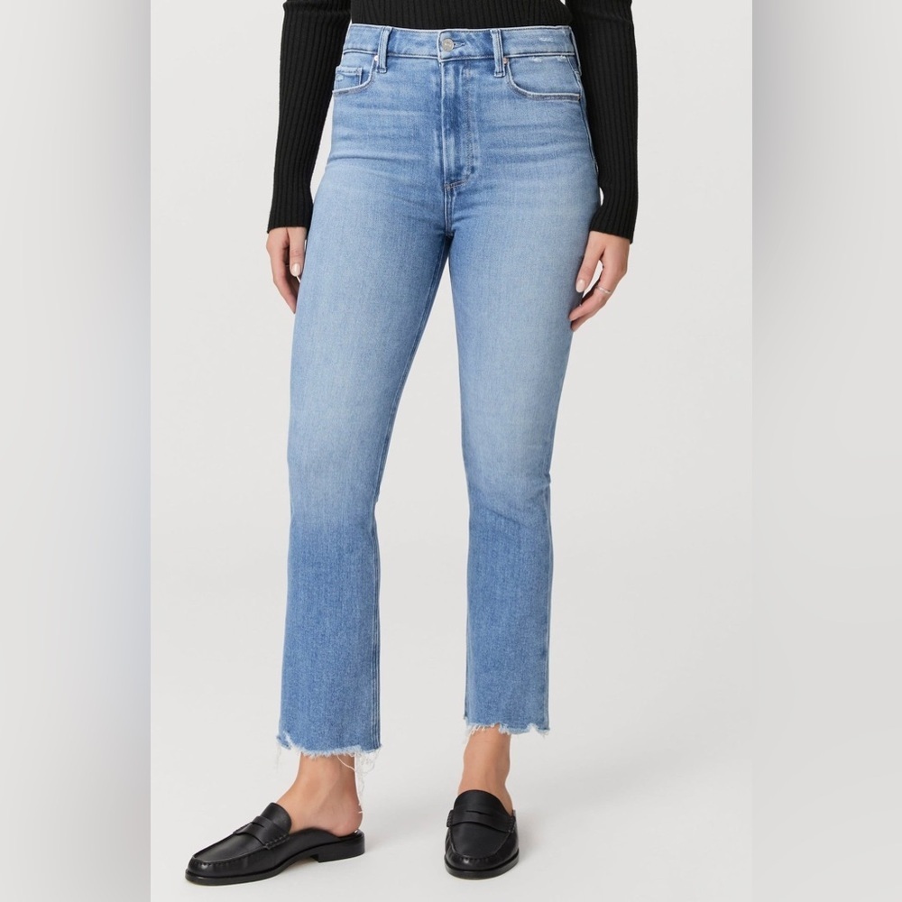 Paige Claudine Crop High Rise Straight Leg Jeans Raw hem Light Blue